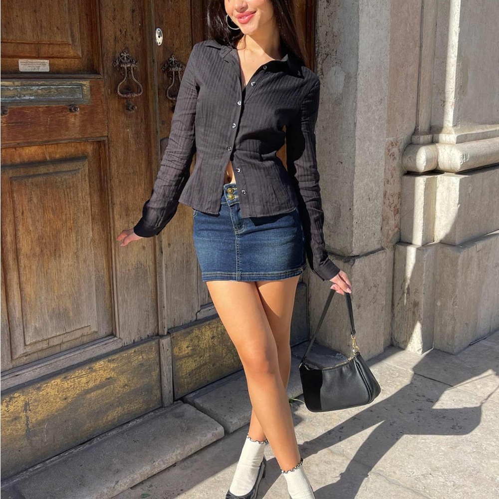 Faya Low Rise Denim Mini Skirt Dark Blue